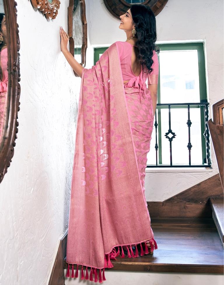 Light Pink Silk Plain Saree