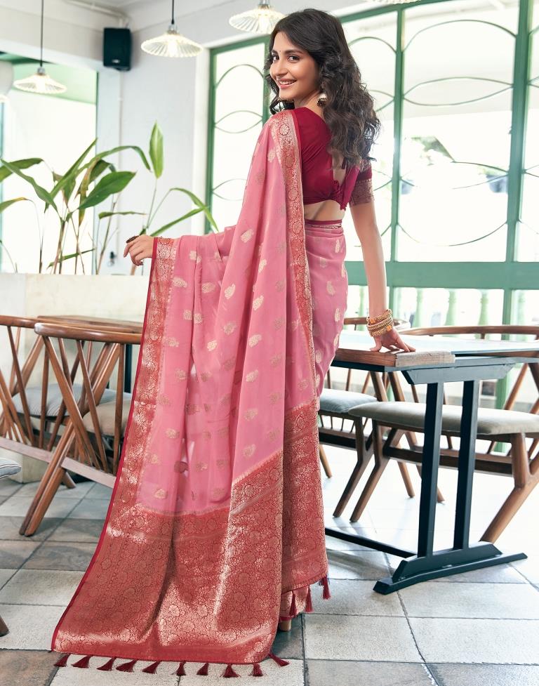 Dusty Pink Georgette Plain Saree