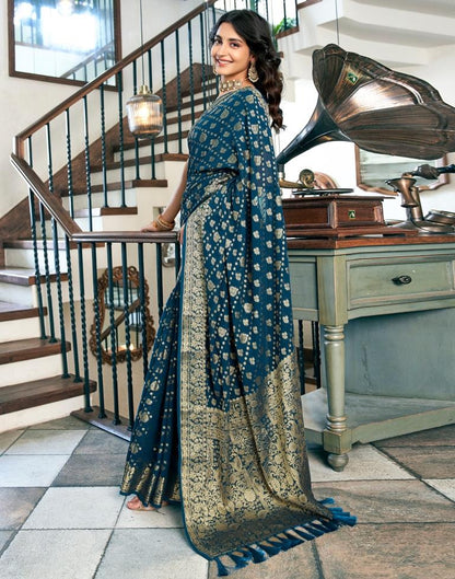 Sea Blue Georgette Plain Saree