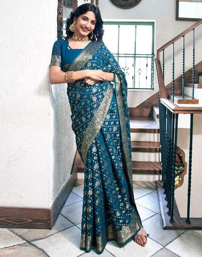 Sea Blue Georgette Plain Saree