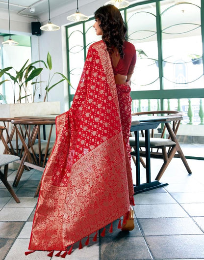 Red Georgette Plain Saree