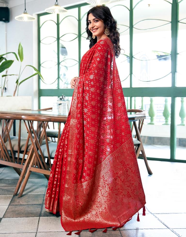 Red Georgette Plain Saree