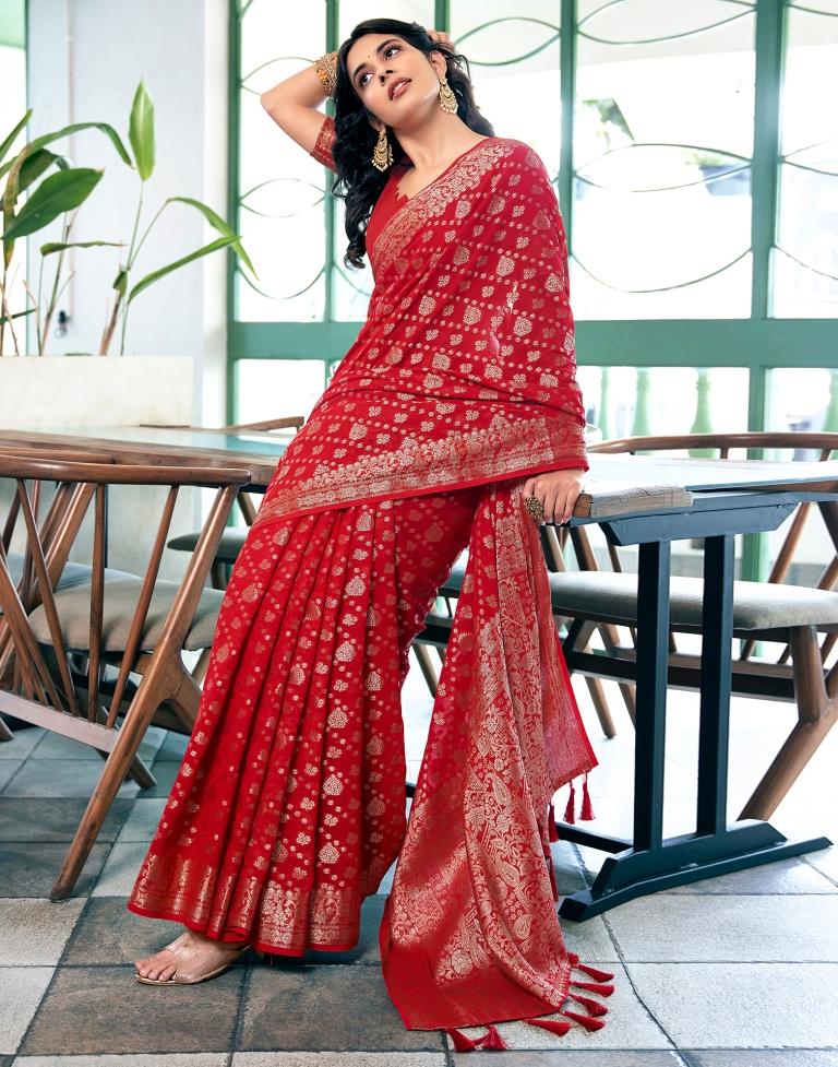 Red Georgette Plain Saree