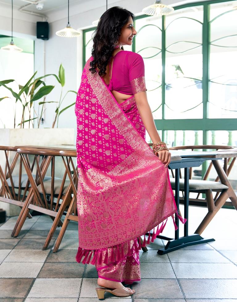 Rani Pink Georgette Plain Saree