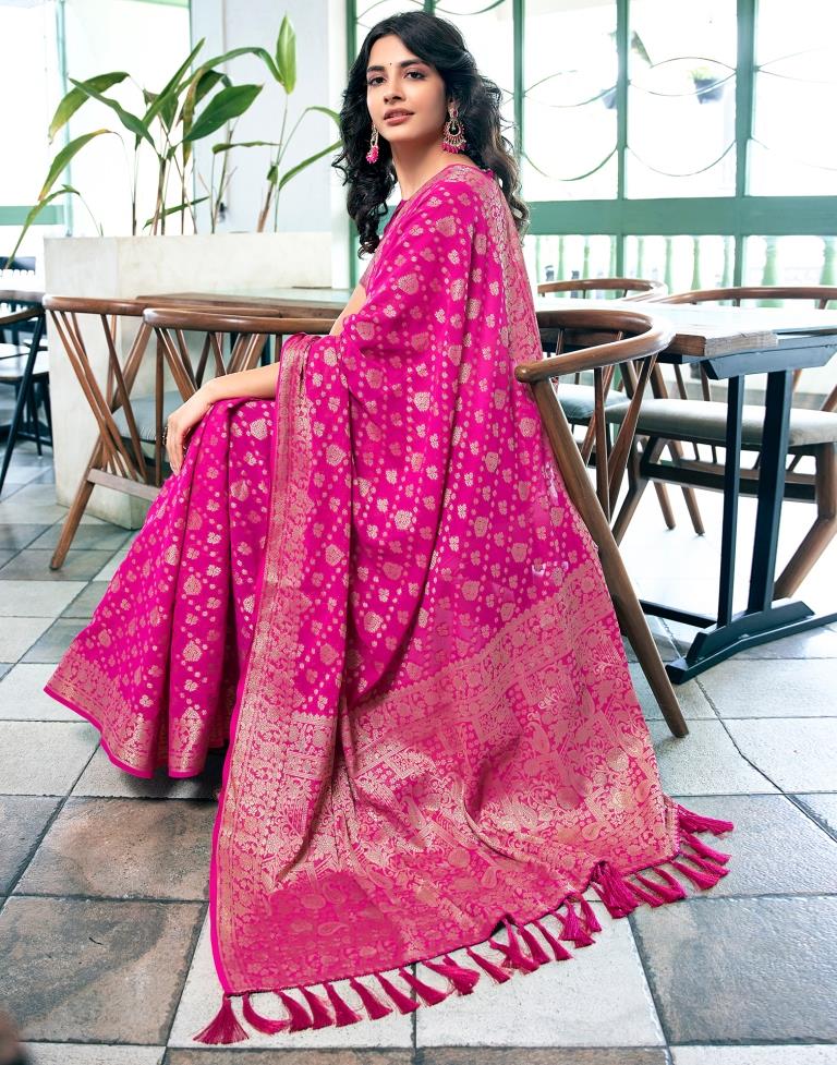 Rani Pink Georgette Plain Saree