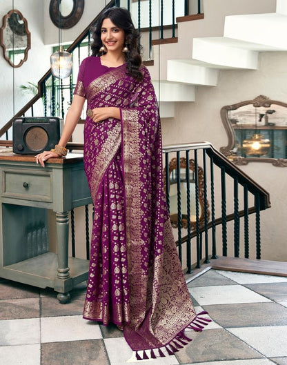 Dark Purple Georgette Plain Saree