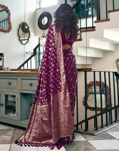 Dark Purple Georgette Plain Saree