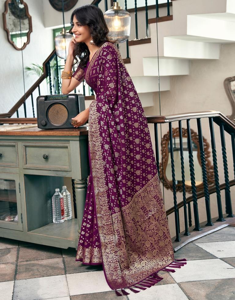 Dark Purple Georgette Plain Saree