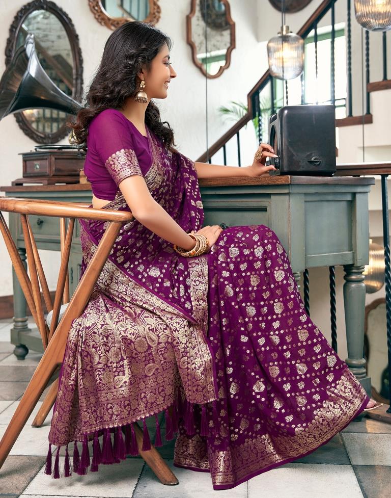 Dark Purple Georgette Plain Saree