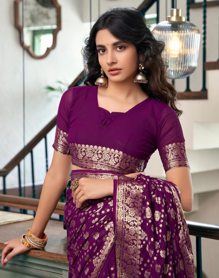 Dark Purple Georgette Plain Saree