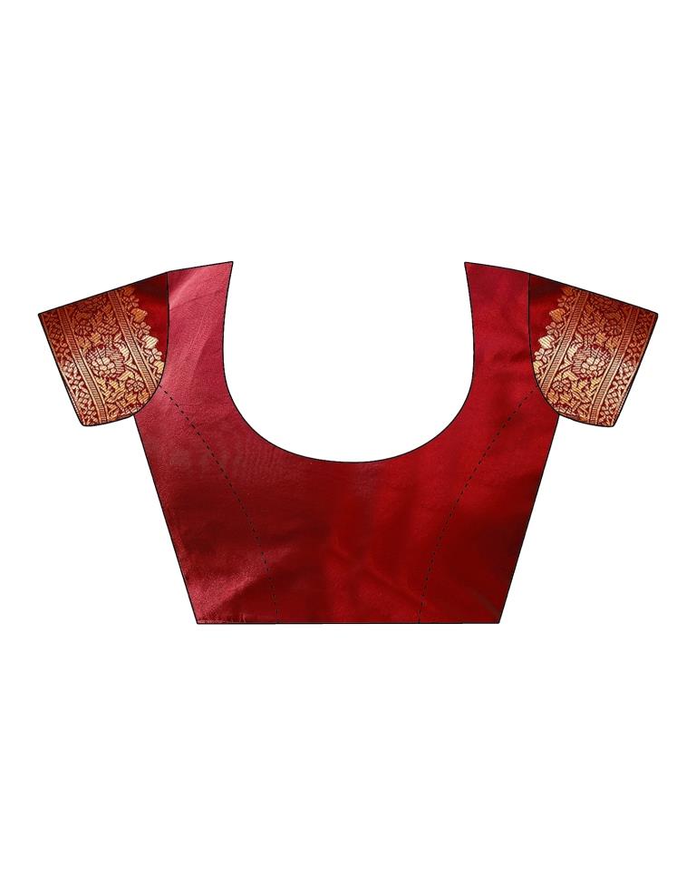 Maroon &amp; Orange Silk Plain Saree