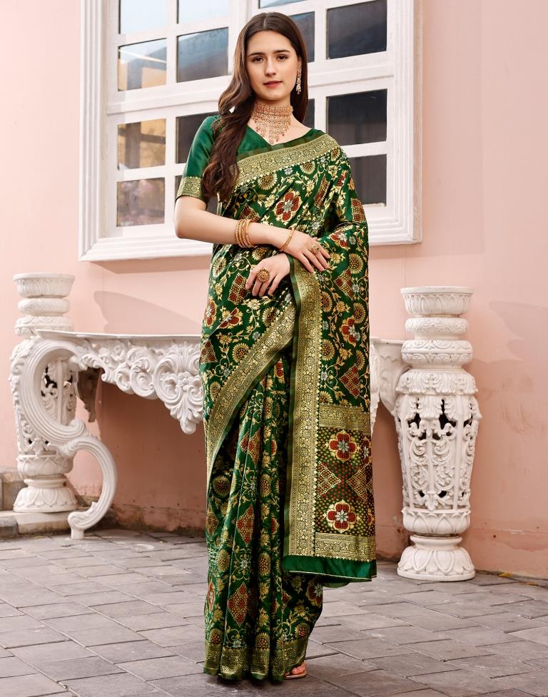 Dark Green Silk Plain Saree