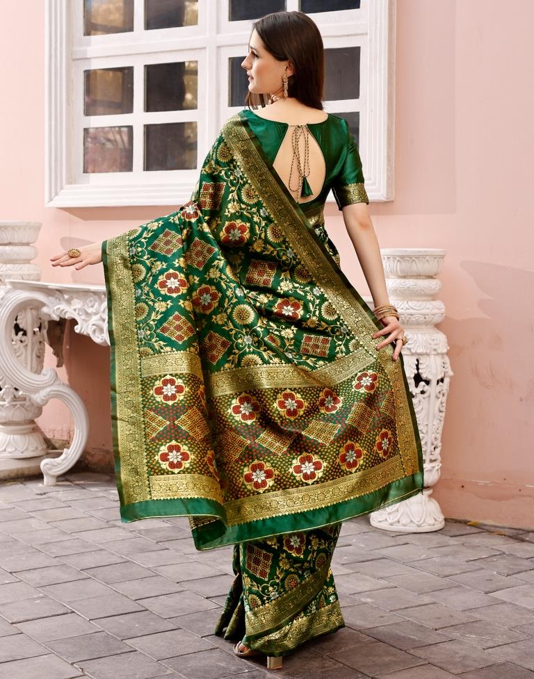 Dark Green Silk Plain Saree