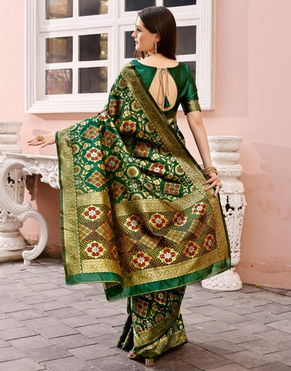 Dark Green Silk Plain Saree