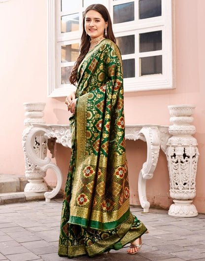 Dark Green Silk Plain Saree