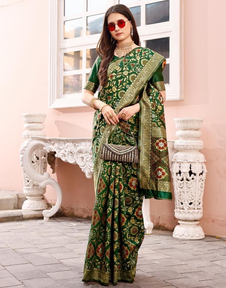 Dark Green Silk Plain Saree