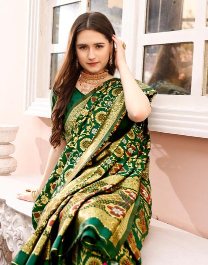 Dark Green Silk Plain Saree