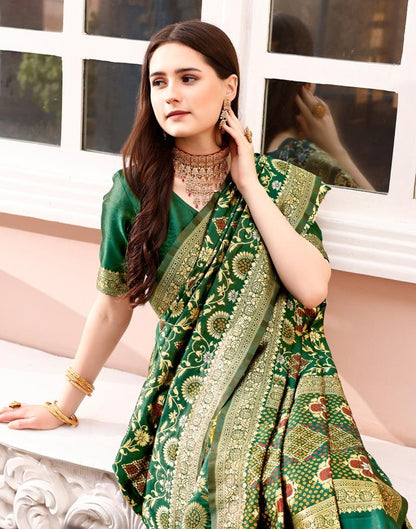 Dark Green Silk Plain Saree