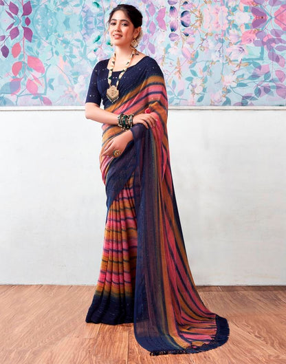 Navy Blue Georgette Printed Saree