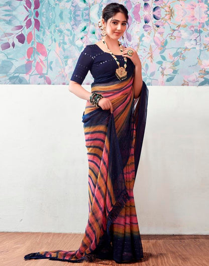 Navy Blue Georgette Printed Saree