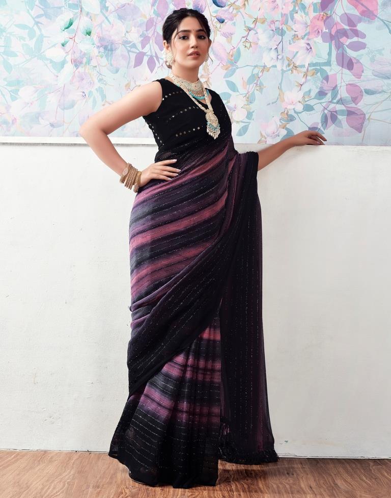 Black &amp; Pink Georgette Printed Saree