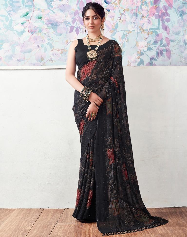 Black Georgette Printed Saree