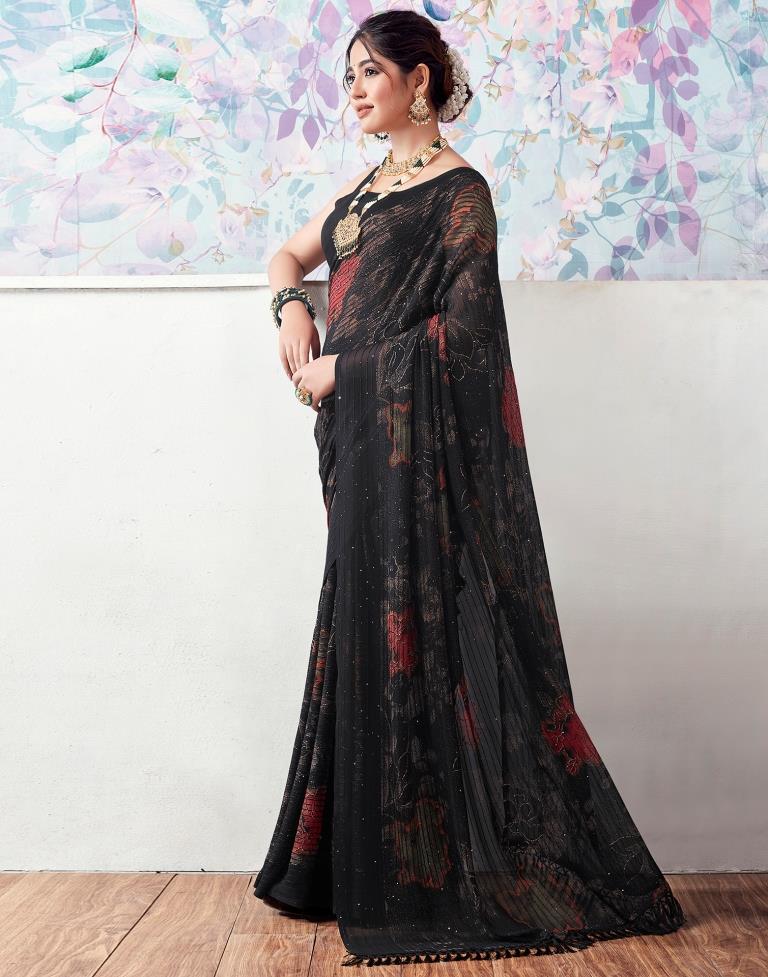 Black Georgette Printed Saree