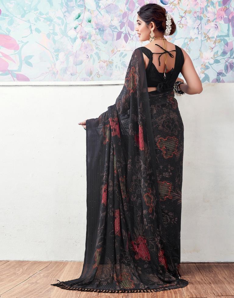 Black Georgette Printed Saree