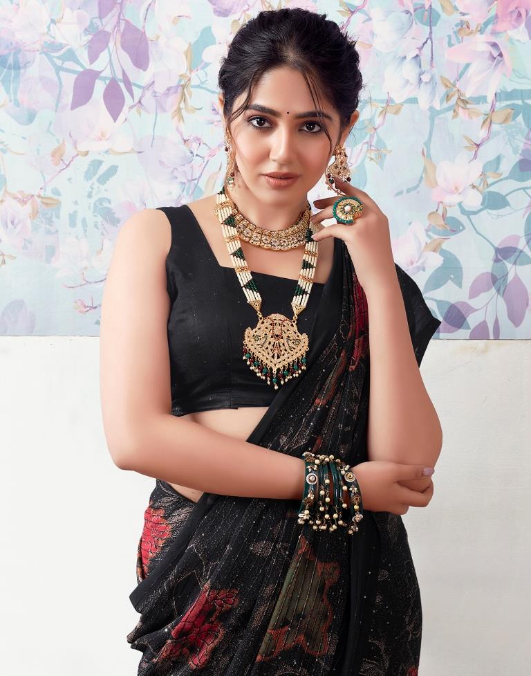 Black Georgette Printed Saree