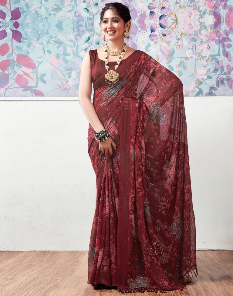 Maroon Georgette Printed Saree