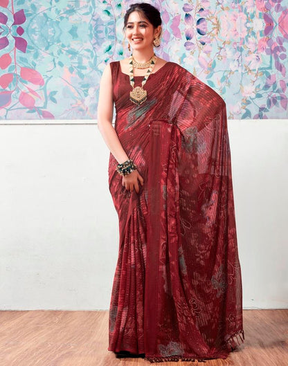 Maroon Georgette Printed Saree