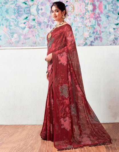 Maroon Georgette Printed Saree