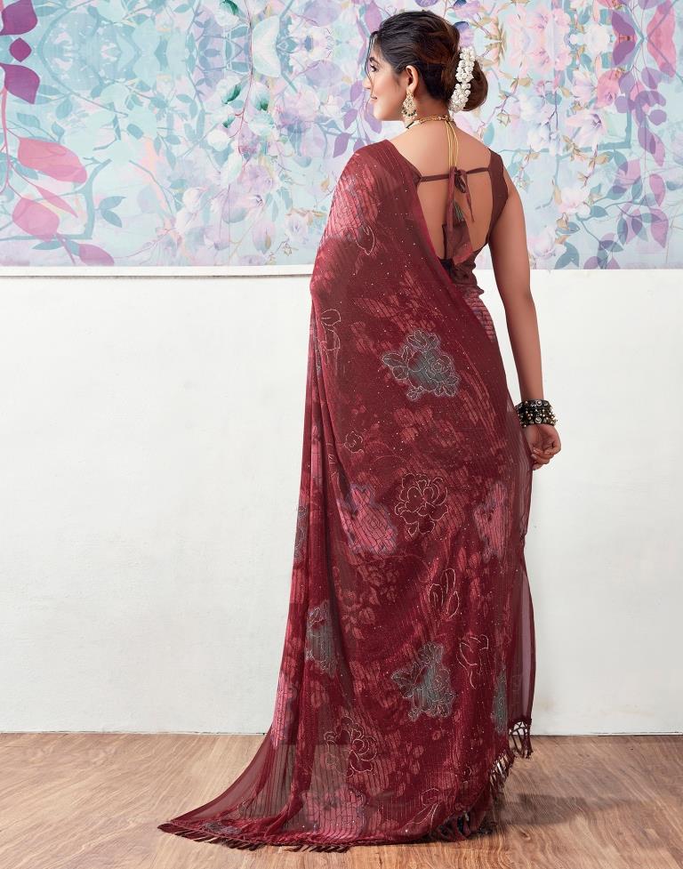 Maroon Georgette Printed Saree