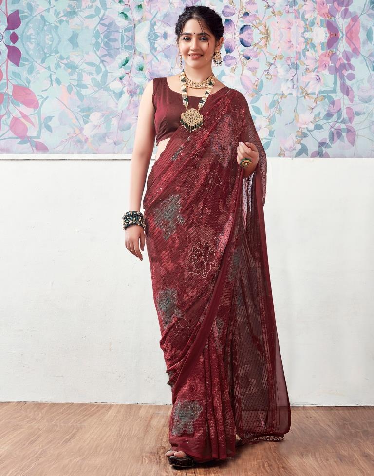 Maroon Georgette Printed Saree