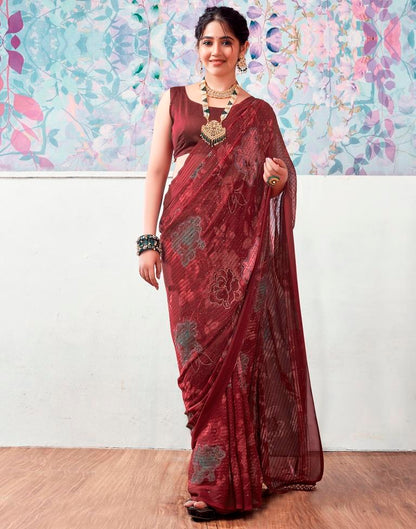 Maroon Georgette Printed Saree