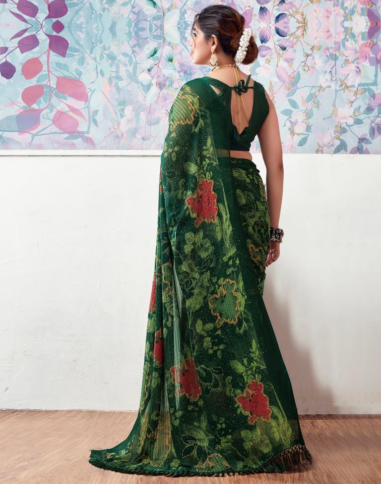 Dark Green Georgette Printed Saree