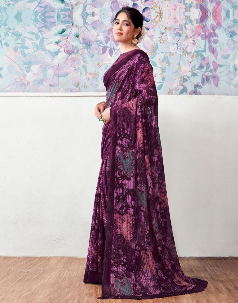 Deep Purple Georgette Printed Saree