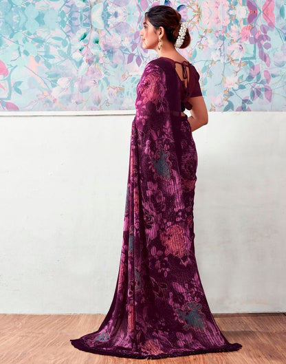 Deep Purple Georgette Printed Saree