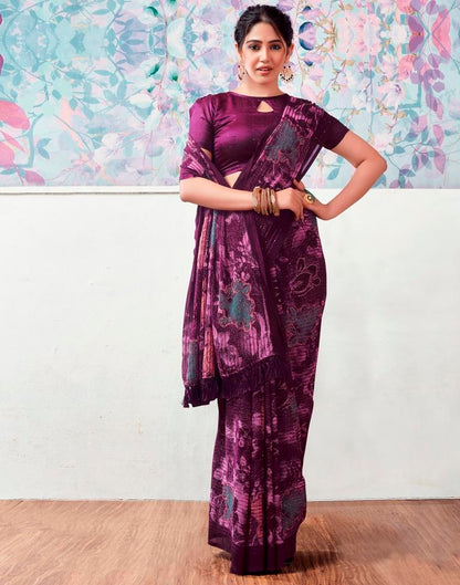 Deep Purple Georgette Printed Saree