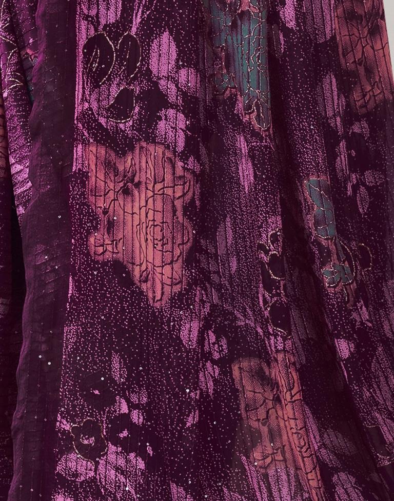 Deep Purple Georgette Printed Saree