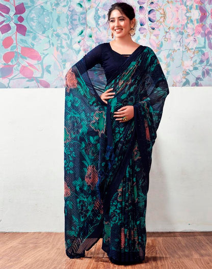 Dark Blue Georgette Printed Saree