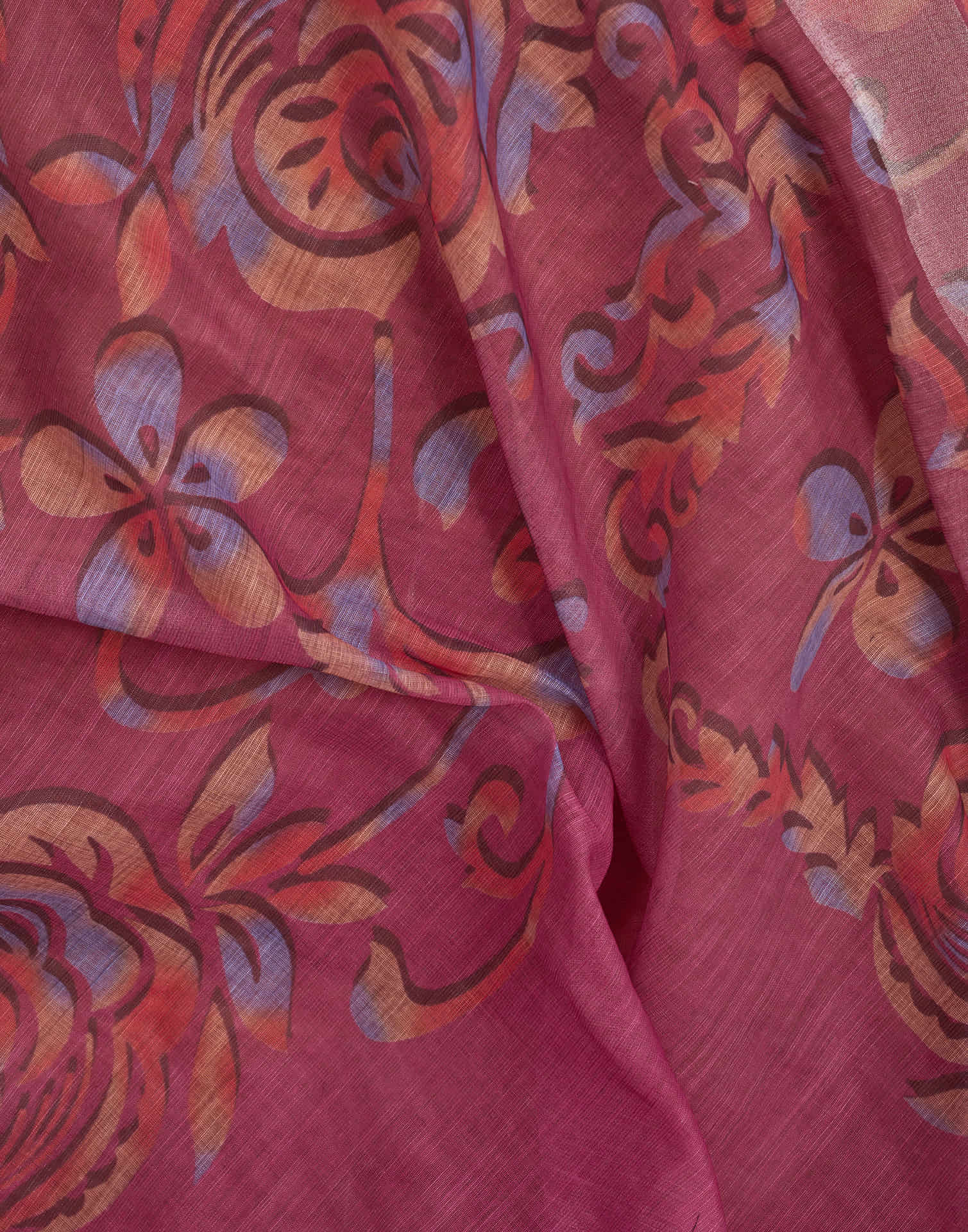 Ready To Wear Dusty Rani Pink Linen Zari Printed Saree