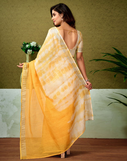 Ready To Wear Yellow Linen Zari Printed Saree