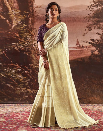 Beige Silk Plain Saree