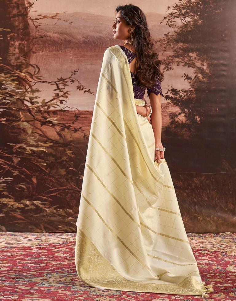 Beige Silk Plain Saree