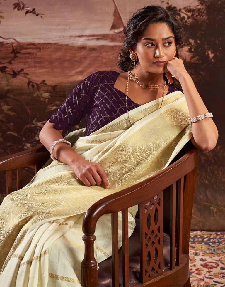 Beige Silk Plain Saree