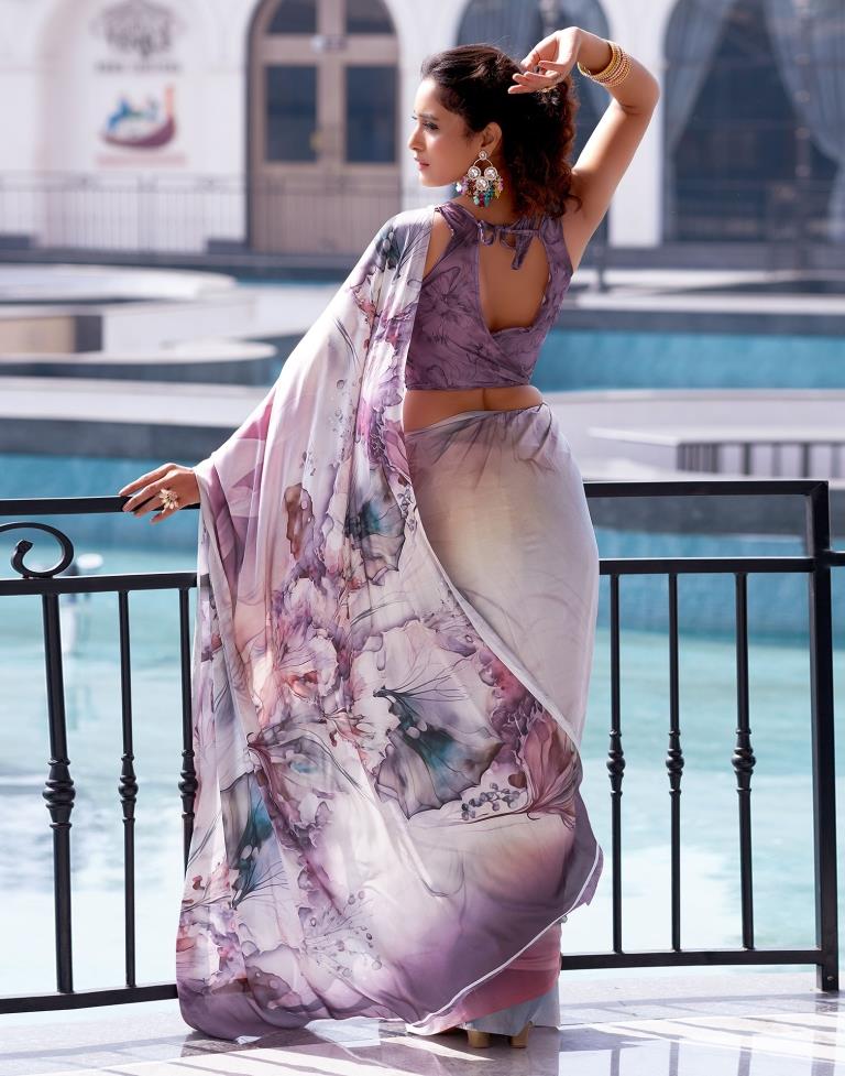 Mauve Satin Printed Saree