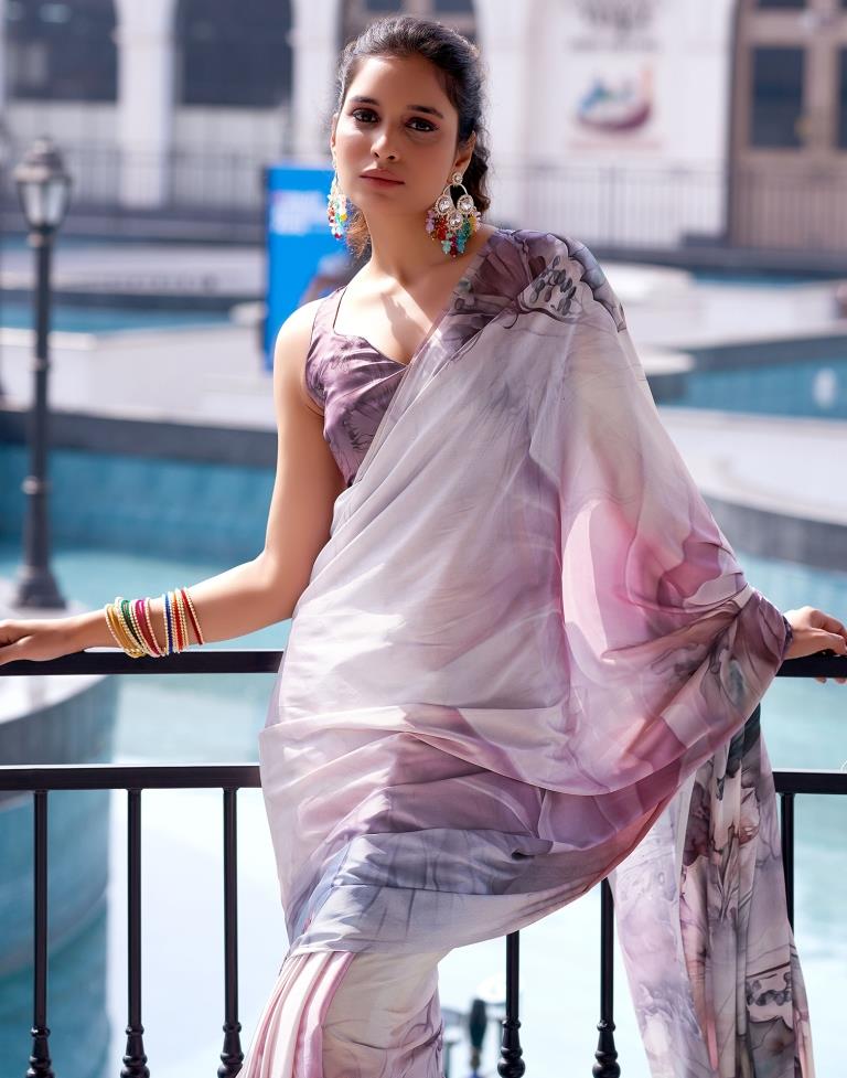 Mauve Satin Printed Saree