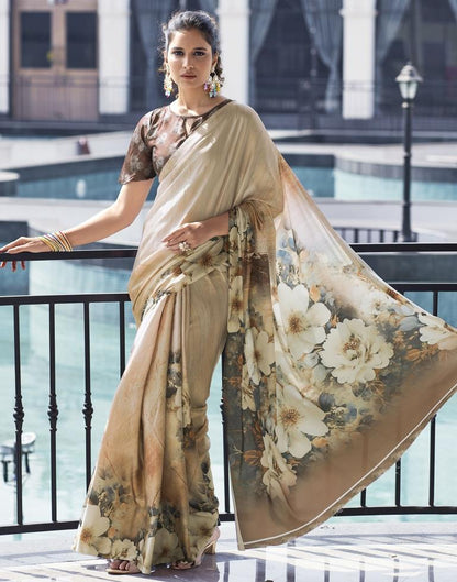 Light Beige Satin Printed Saree