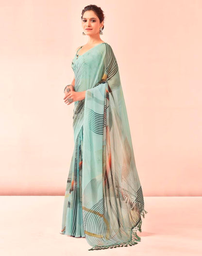 Dusty Green Georgette Printed Saree